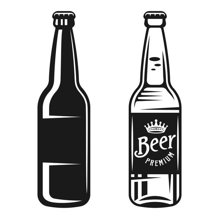 Bottiglie di birra due stili di oggetti vettoriali in stile monocromatico isolato su priorità bassa bianca