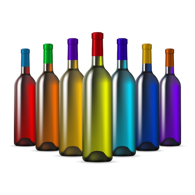 Bottiglie di vino in vetro color arcobaleno