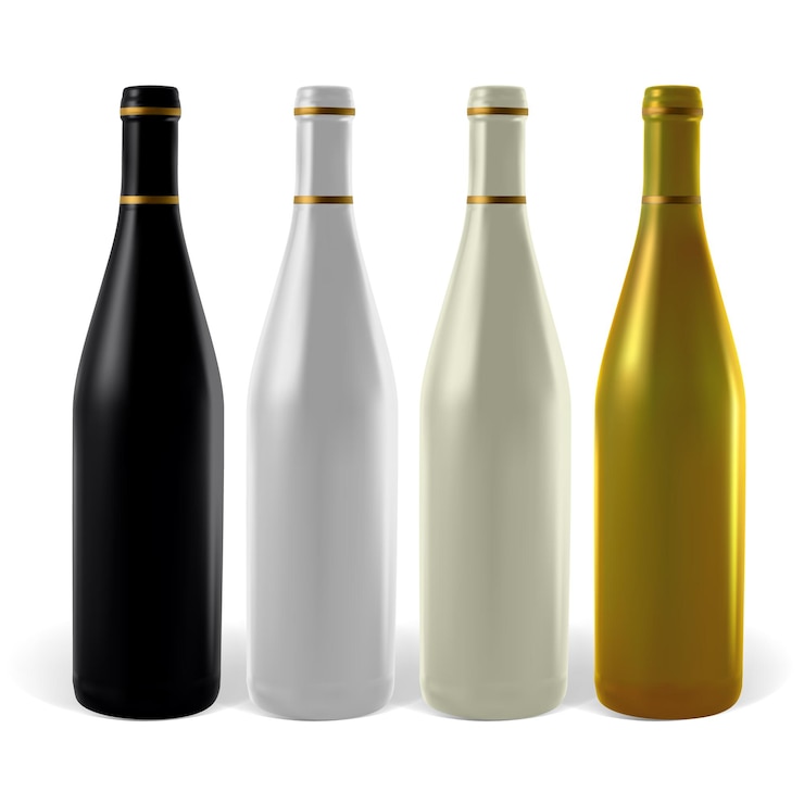 Vettore bottiglie di vino multicolori. l'illustrazione contiene maglie sfumate.