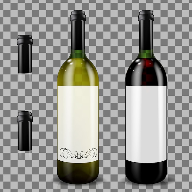 Bottiglie di vino rosso e bianco.