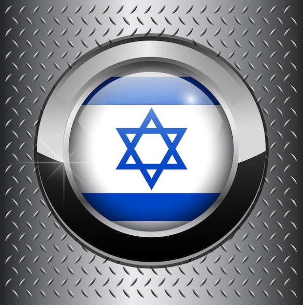 Bottone della bandiera di Israele sul vettore del fondo del metallo