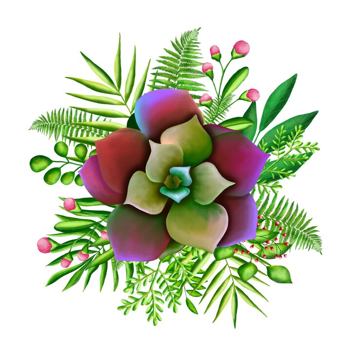 Vettore bouquet botanico con illustrazione di rose e foglie