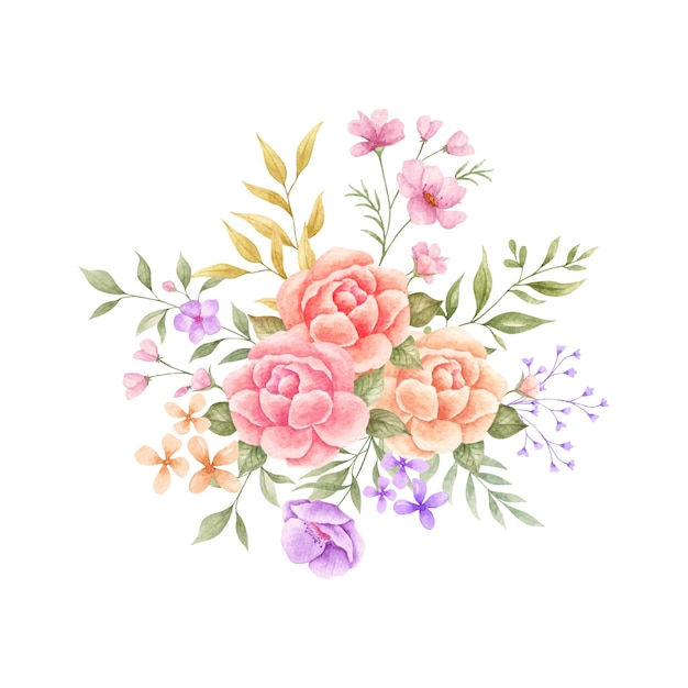 bouquet di fiori colorati disegnati a mano ad acquerello