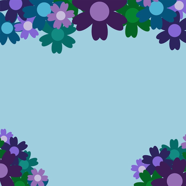 Bouquet di fiori colorati semplici su sfondo blu Cornice con decorazione Carta per le vacanze di compleanno di nozze Sfondo illustrazione vettoriale