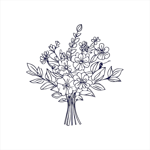 bouquet di fiori con linea d'arte disegnata a mano