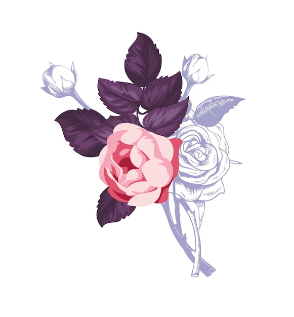 Bouquet di fiori di rose rosa e viola