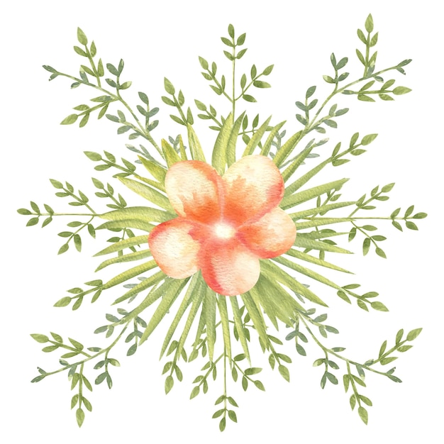 Bouquet di fiori tropicali e foglie nell'illustrazione vettoriale dell'acquerello