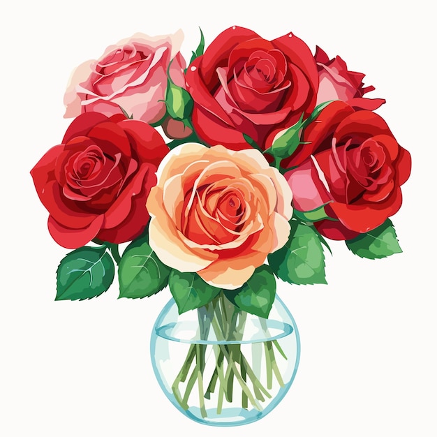 Bouquet di rose su sfondo bianco Illustrazione vettoriale