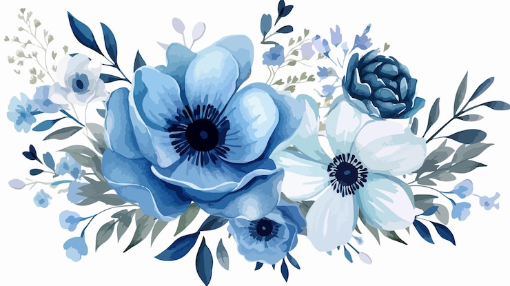 Vettore bouquet floreale blu di eleganza isolato su sfondo bianco
