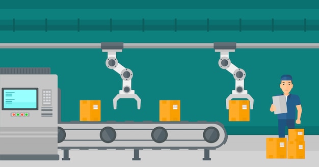 Braccio robotico che lavora sulla linea di produzione.