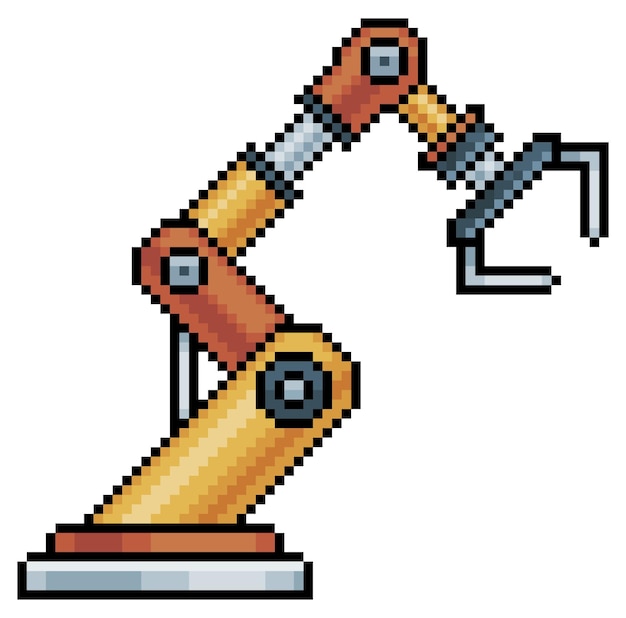 Braccio robotico pixel art Icona vettore braccio meccanico per giochi a 8 bit su sfondo bianco
