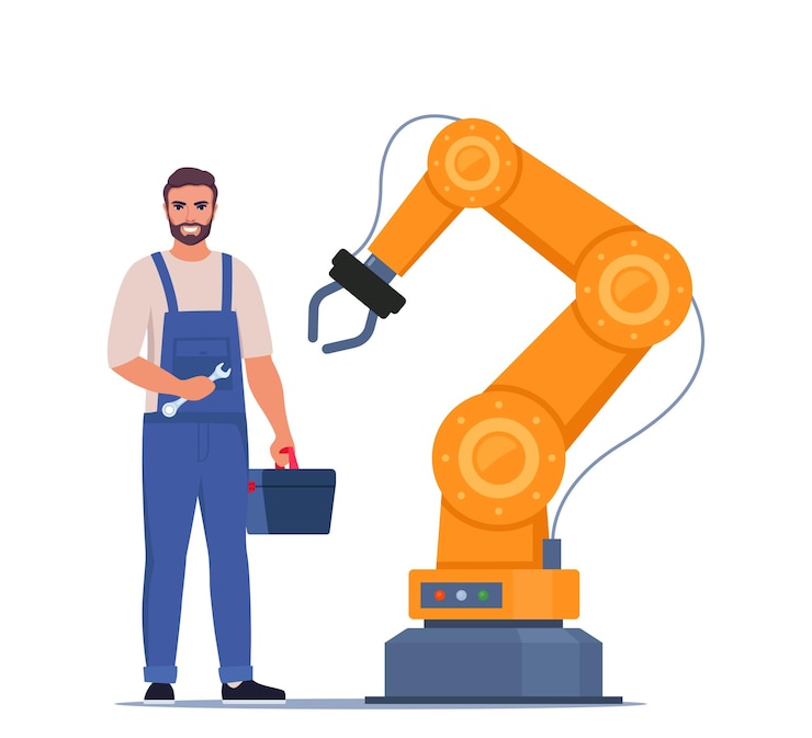 Vettore braccio robotico utensile industriale meccanico braccio robot macchina attrezzatura idraulica uomo