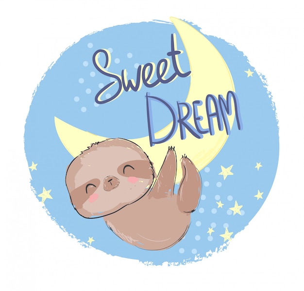 Bradipo e frase animali svegli disegnati a mano - illustrazione di sogno dolce