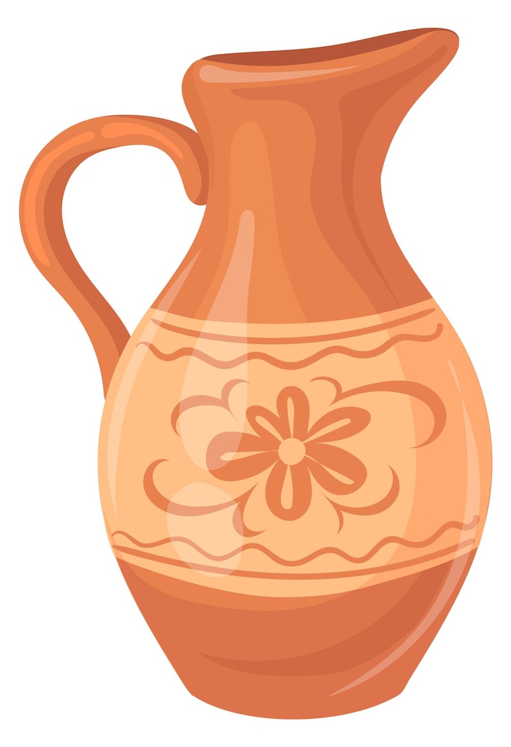 Vettore brocca di argilla rustica icona di brocca in ceramica cartone animato