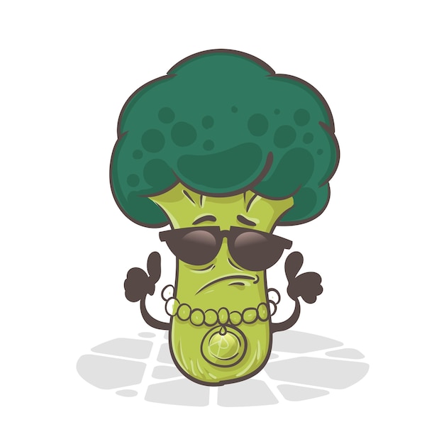 Broccoli Verdure divertenti Simpatico personaggio dei cartoni animati Illustrazione vettoriale isolata su sfondo bianco