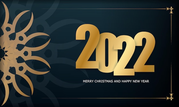 Brochure 2022 buon natale e felice anno nuovo blu scuro con motivo oro invernale