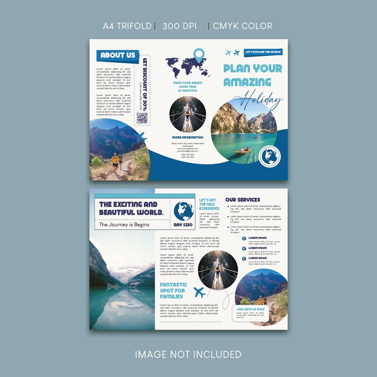 Vettore brochure a tre ante per agenzia di viaggi