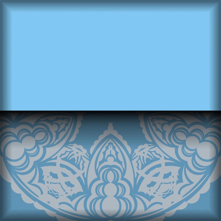 Vettore brochure blu con lussuosi ornamenti bianchi per il tuo marchio.