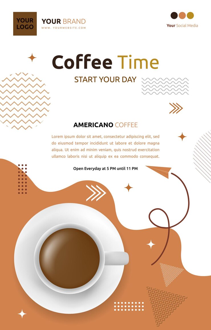 Vettore brochure del volantino promozionale del modello di post sui social media della caffetteria del caffè