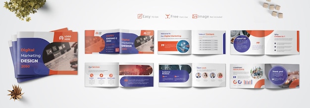 Brochure di marketing digitale, modello di agenzia, catalogo di opuscoli aziendali o report moderno