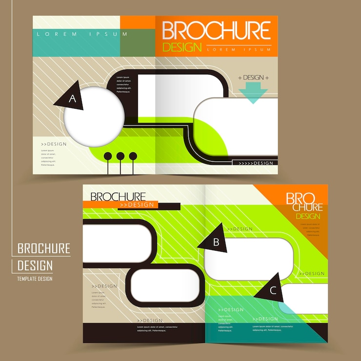 Vettore brochure modello piegato a metà in stile geometrico colorato