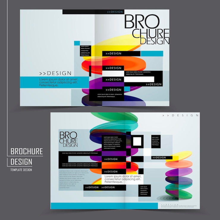 Vettore brochure piegata a metà in stile geometrico colorato