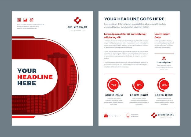 Brochure rossa relazione annuale volantino modello di progettazione astratto sfondo piatto con logo design