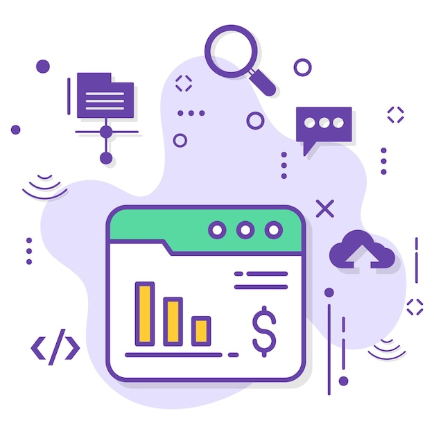 Browser Internet Dollaro con Stats Concept illustrazione stock, Web Finance Dashboard vector Design
