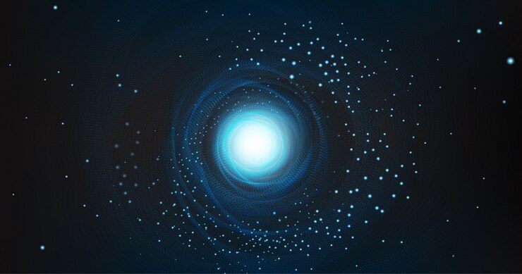 Vettore buco nero con galassia a spirale su sfondo cosmico