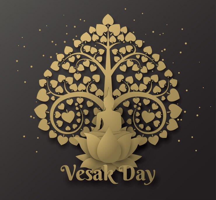 Buddha su loto Happy day vesak background con albero di bodhi