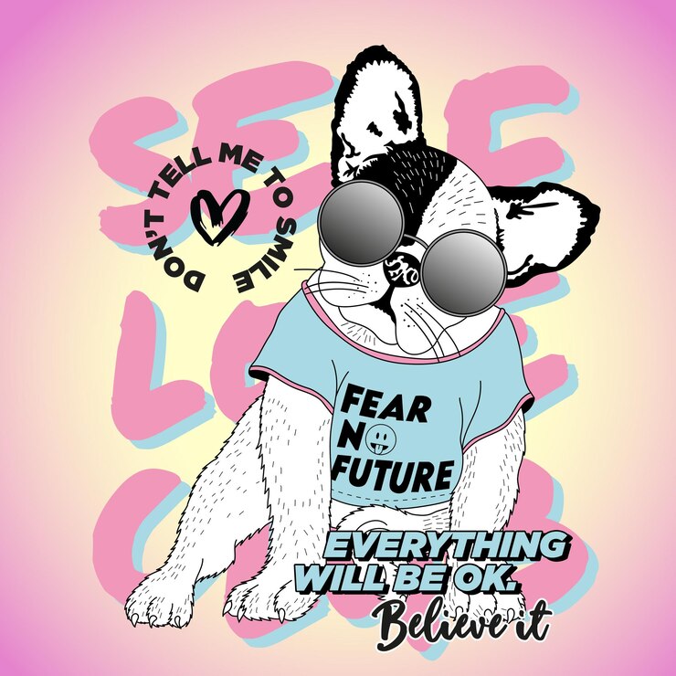 Vettore bulldog non ha paura del futuro indossando occhiali da sole
