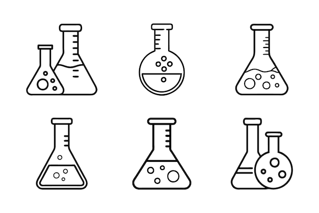 Bundle di icone di flacone di laboratorio in stile silhouette vector clip art