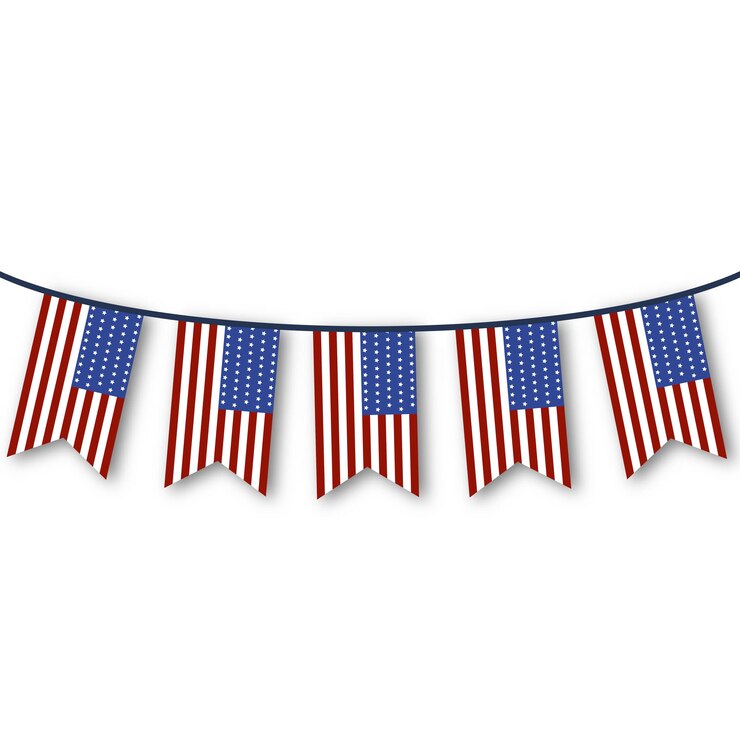 Vettore bunting flag bandiera america che decora la dichiarazione giorno dell'indipendenza stati uniti d'america 4 luglio illustrator eps 10
