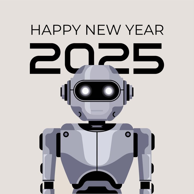 Vettore buon anno 2025 robot buon anno nuovo ai robot software house buon anno nuovo