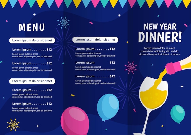 Buon anno Brochure Illustrazione Flat Cartoon Template disegnate a mano Sfondi