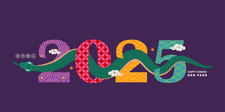 Vettore buon anno nuovo cinese 2025 con serpente verde per poster orizzontale