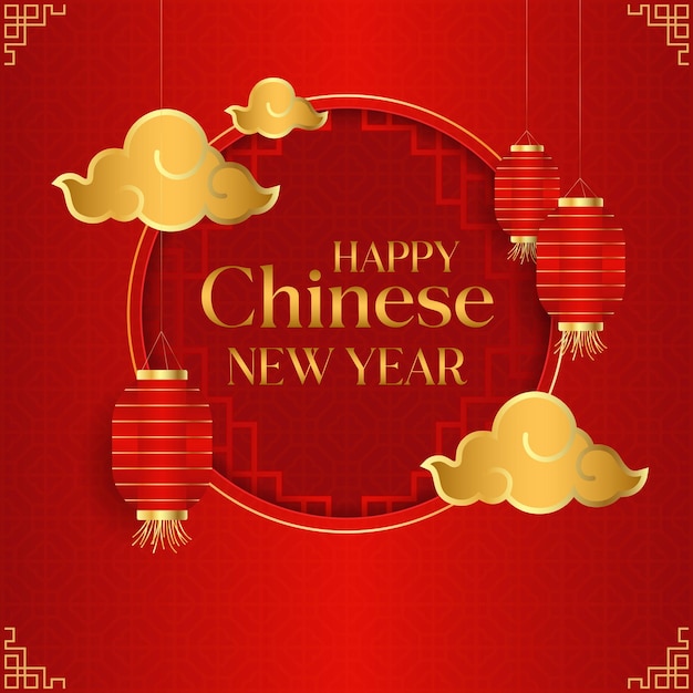 Buon Capodanno cinese sullo sfondo con decorazioni realistiche per web o post sui social media