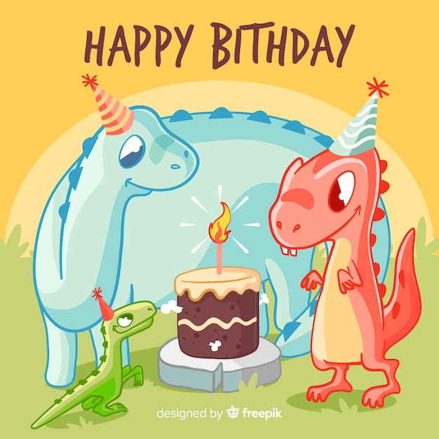 Buon compleanno con dinosauri e torta
