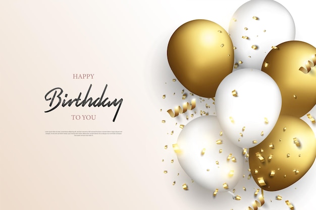 buon compleanno con palloncini glitter oro e glitter