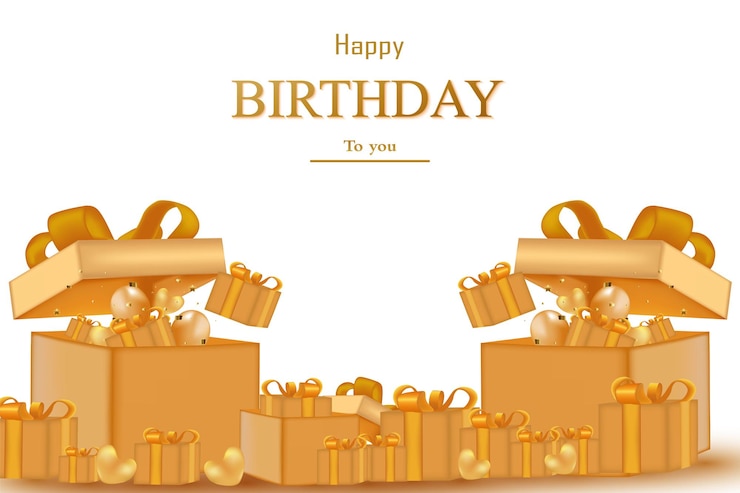 buon compleanno con una confezione regalo contiene palloncini