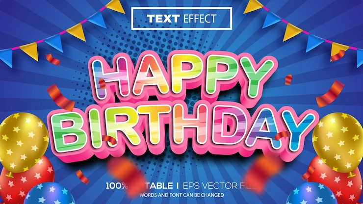 Buon compleanno effetto testo modificabile vettore premium