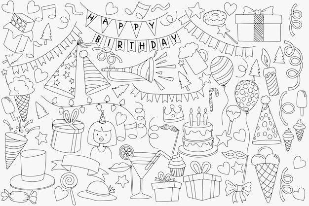 buon compleanno festa doodle disegnato a mano