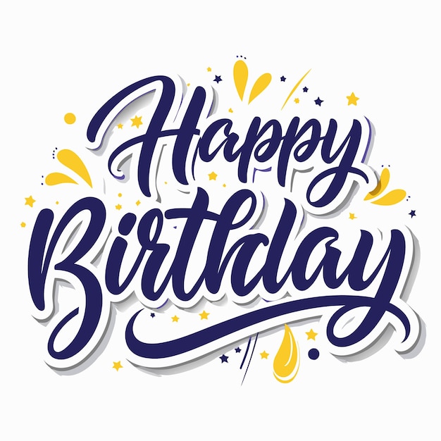 Buon compleanno testo calligrafico con stelle e confetti