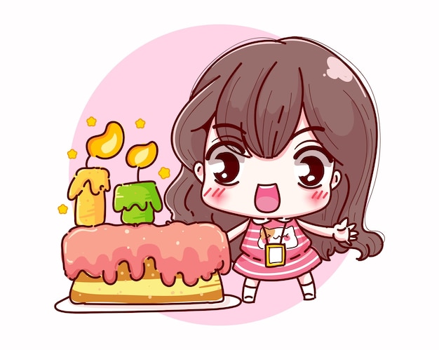 Buon compleanno ufficio ragazza e sorriso character design