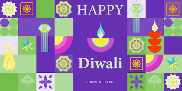 Buon Diwali, la festa della luce Design minimalista geometrico moderno Illustrazione vettoriale