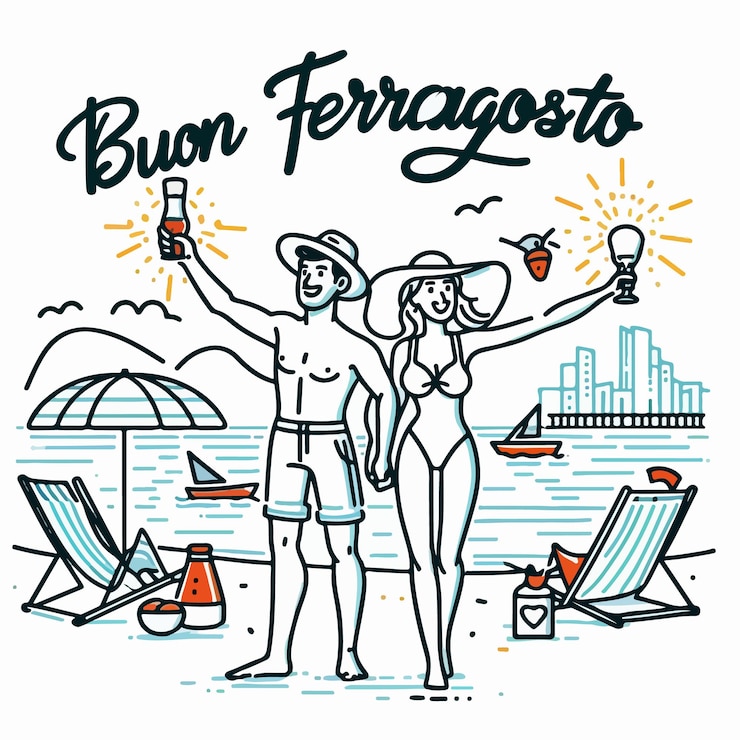 Vettore buon ferragosto festival italiano illustrazione vettoriale piatta