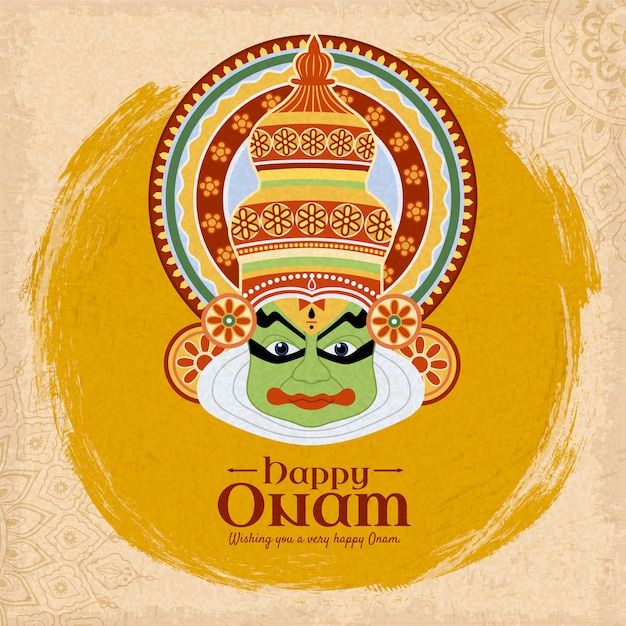 Buon festival di Onam con la grande faccia verde di Kathakali