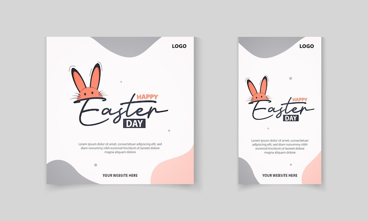Vettore buon giorno di pasqua, modello di tipografia minima con vettore di orecchie di coniglio per post sui social media