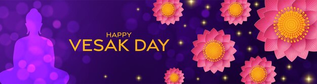 Buon giorno di Vesak auguri carte con fiori di loto design piatto