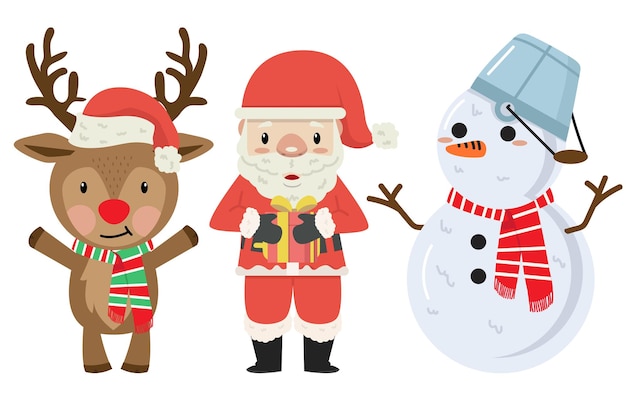 Buon Natale Babbo Natale pupazzo di neve e renne